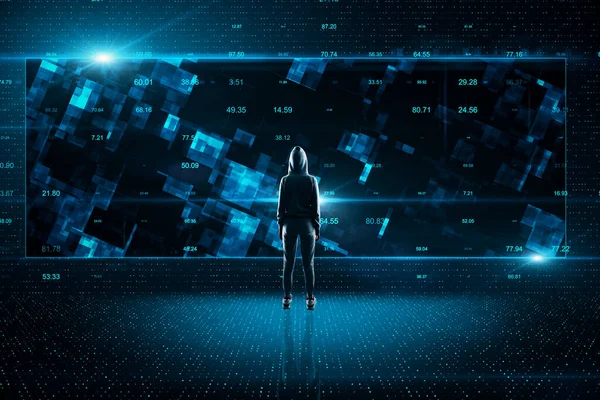 Hacker Schauen Auf Kreativ Glühende Big Data Hüllen Auf Virtuellem — Stockfoto