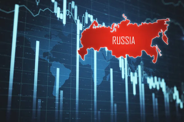 ロシアの地図と矢印で創造的なクラッシュ不況チャート ビジネスと金融危機の概念 3Dレンダリング — ストック写真