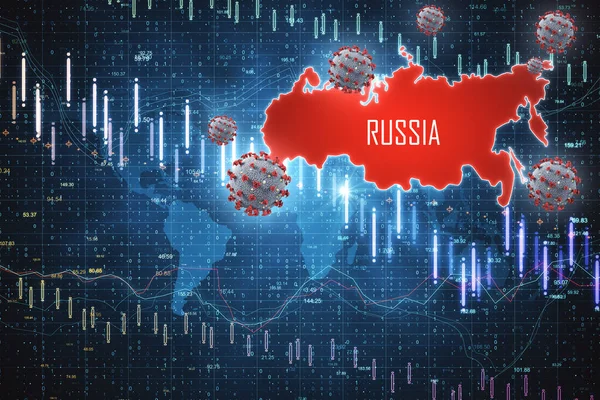 Mapa Rusia Gráfico Creativo Recesión Por Colisión Con Bacterias Coronavirus —  Fotos de Stock