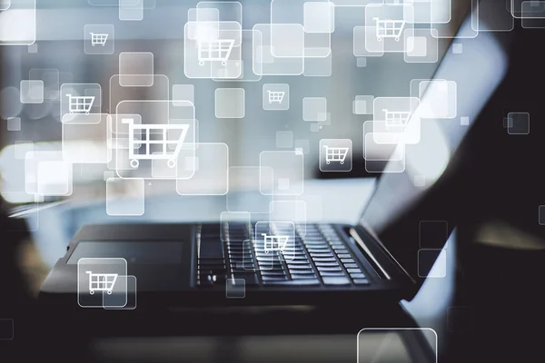 Laptop Kauft Online Ein Geschäfts Und Online Shopping Konzept — Stockfoto