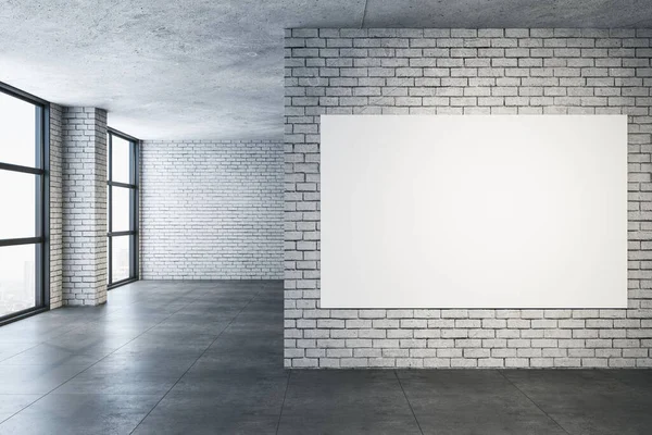 Μινιμαλιστικό Εσωτερικό Τούβλο Λευκό Πανό Στον Τοίχο Και Θέα Στην — Φωτογραφία Αρχείου