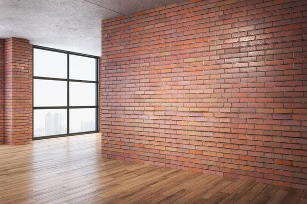 Minimalistic Red Brick Room Copy Space Wall Design Style Concept — Stock Photo, Image
