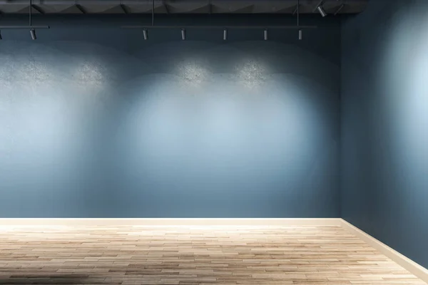 Galería Interior Con Esquina Lámpara Techo Espacio Copia Pared Azul — Foto de Stock