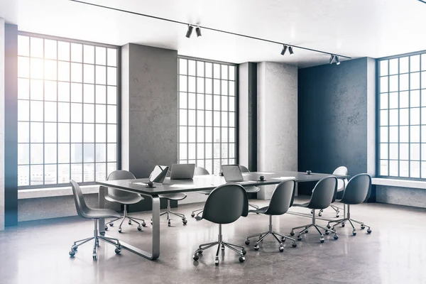 Contemporary Concrete Loft Office Two Window Daylight Furniture City View — Stock Photo, Image