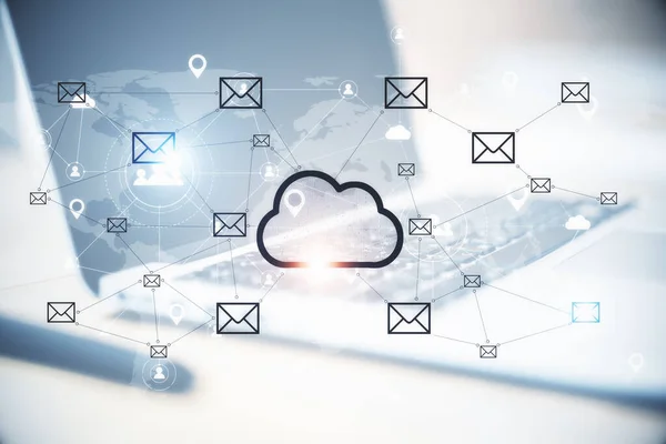 Ologramma Creativo Della Nuvola Luminosa Del Email Sfondo Scuro Cloud — Foto Stock