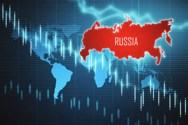 Estadísticas Caída Del Mercado Valores Holograma Mapa Rusia Pantalla Concepto —  Fotos de Stock