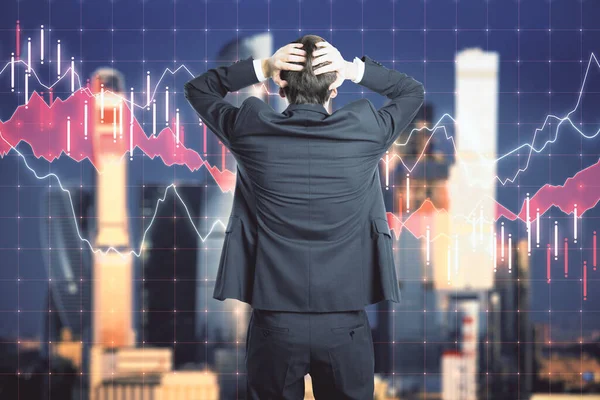 Rémült Üzletember Aki Forex Táblázatot Homályos Éjszakai Kilátást Keres Pénzügyi — Stock Fotó