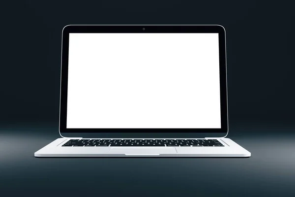 Blanke Weiße Attrappe Eines Modernen Laptops Auf Abstraktem Grauen Hintergrund — Stockfoto