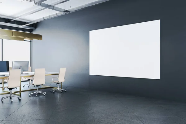 Modern Kontorsinteriör Med Blank Banner Vägg Dagsljus Möbler Och Utrustning — Stockfoto