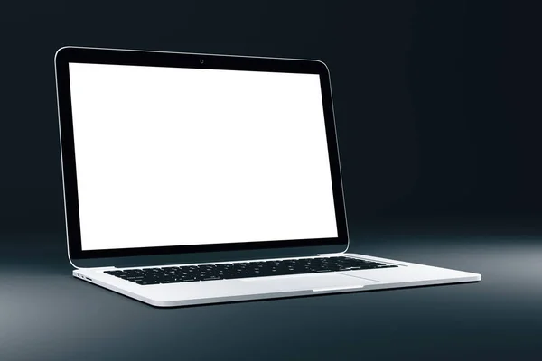 桌上空白白色的笔记本电脑屏幕 通信和编程概念 模特儿 3D渲染 — 图库照片