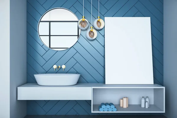 Moderne Badkamer Met Spiegel Blanco Witte Poster Muur Stijl Hygiëne — Stockfoto