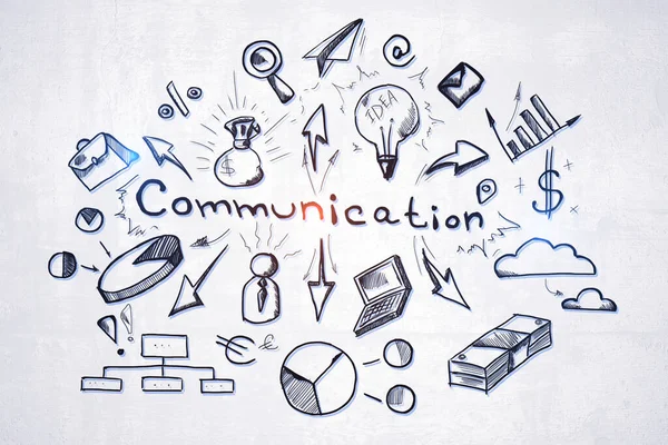 Plano Comunicación Dibujo Muro Hormigón Concepto Éxito Tecnología Renderizado — Foto de Stock