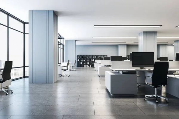 Birou Interior Contemporan Computere Birou Conceptul Companiei Consultanță Redare — Fotografie, imagine de stoc