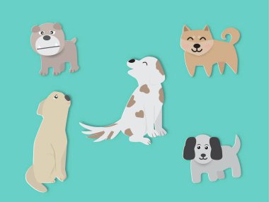 Set of cute dogs,vector illustration paper art style.