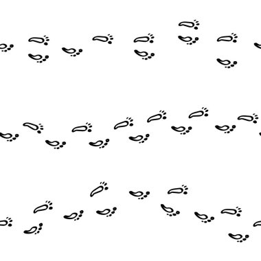 Çıplak ayak izleri. Beyaz arka planda ayak izleri. Beyaz üzerine izole edilmiş siyah basamaklar. Üç farklı insan yürüyüşü. İzole edilmiş, kusursuz çizimler. Çıplak ayak yolu. İnsan ayak izi