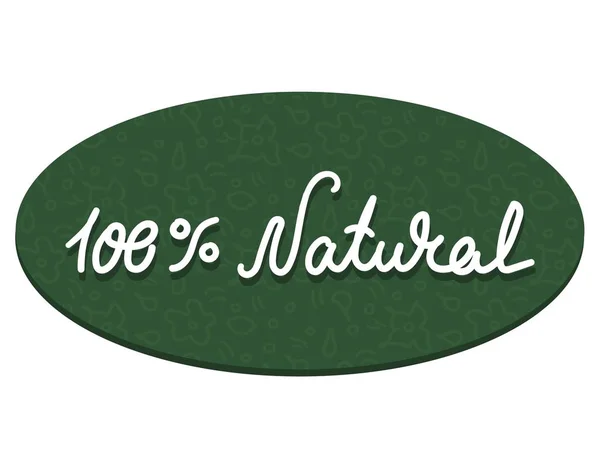 Biały napis - 100% naturalny na owalnym podłożu o zielonych kolorach z kwiatowym wzorem. Ikona znaczka - edytowalna ilustracja wektora na izolowanym tle. 100% naturalna etykieta — Wektor stockowy