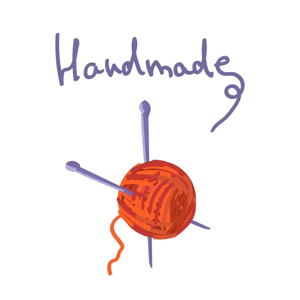 Illustration avec une boule de fil avec des aiguilles à tricoter. Fil orange. Inscription faite main. Fils à boule vectorielle avec aiguilles à tricoter. Isolé sur fond blanc. Fils à tricoter — Image vectorielle