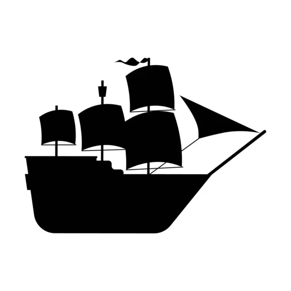 Silueta negra de un velero. Una ilustración simplificada de una nave galeón. Ilustración vectorial aislada sobre fondo blanco. Día de Colón. Diseño para clubes náuticos, camisas, etc. — Archivo Imágenes Vectoriales