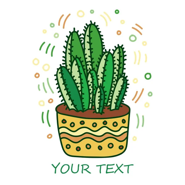 Vector flowers in pots are drawn in doodle style. Cactus outline isolated on a white background. Decorative illustration cactus houseplant sketch for print, web, mobile, postcards, covers, cards — Stock Vector