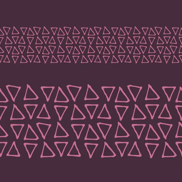 Seamless vector border of pink triangles on a purple background. Horizontal seamless traditional ornament for magazines, books, Wallpapers, and websites. Colorful ethnic pattern. Geometric borders — Stock Vector