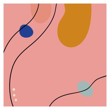 Siyah çizgili kare arkaplan ve soyut oval renk şekilleri. Elle çizilmiş çeşitli şekiller ve karalama nesneleri. Modern trend vektör illüstrasyonu. Hassas pastel renkler. Stok illüstrasyonu. Boşluğu kopyala