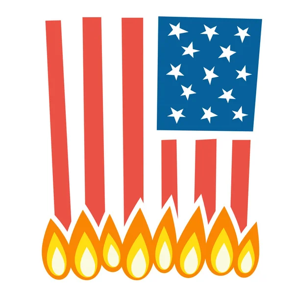Ilustrasi membakar bendera Amerika - Stok Vektor