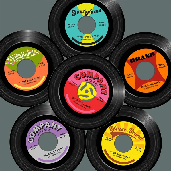 Estilo retro 45 diseños de discográficas. fácil de personalizar y editar para adaptarse a su proyecto . — Vector de stock