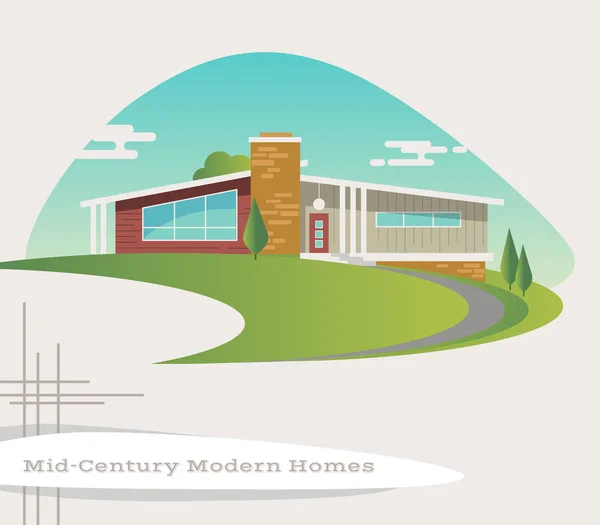 Mitten av århundradet modern stil hus. retro vektorillustration — Stock vektor