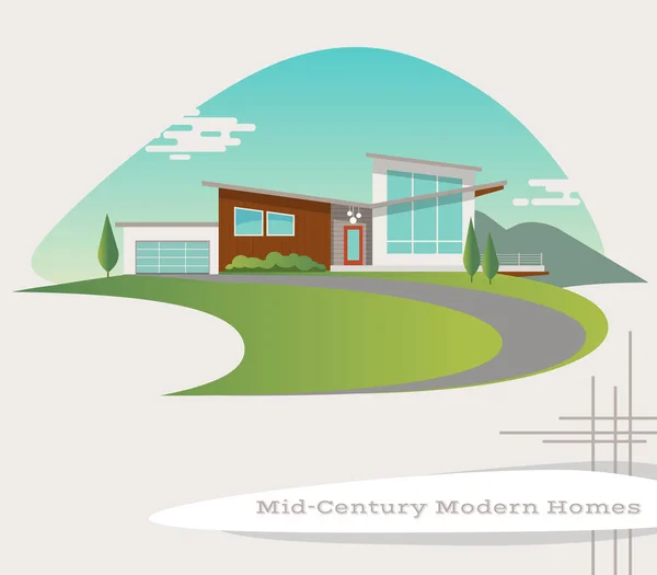 Maison de style moderne du milieu du siècle. illustration vectorielle rétro — Image vectorielle
