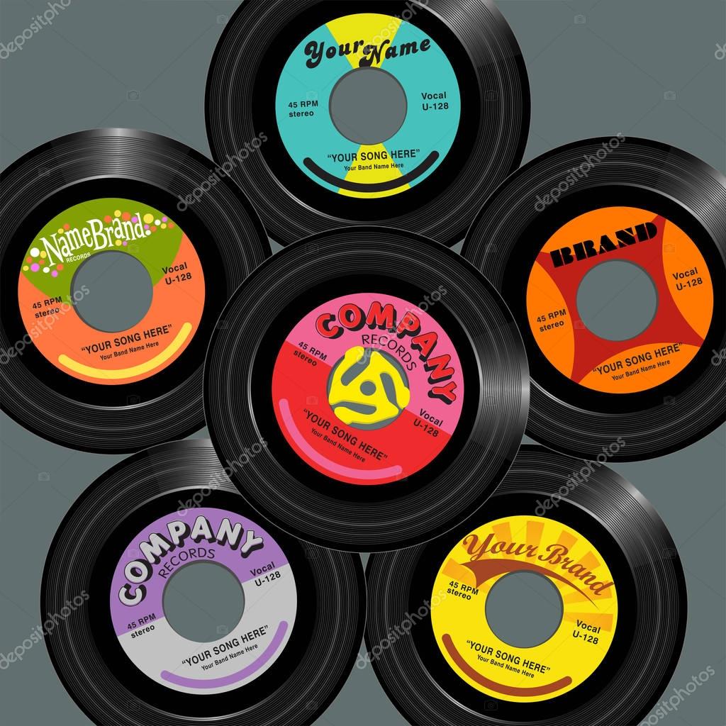 Retro style 45 record label designs. easy to customize and edit to fit your project.
