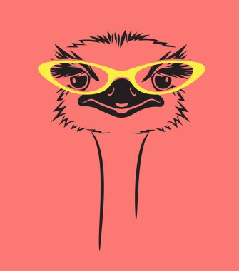 retro gözlük takan bir devekuşu komik vektör Illustration. T-shirt, poster, baskı tasarımı