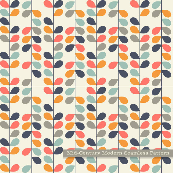 seamless retro pattern in mid century modern style. Abstract vines and leaves in vintage colors.