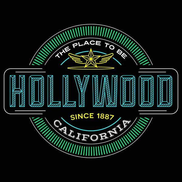 Hollywood, California disegno del logo lineare per t-shirt e adesivi — Vettoriale Stock