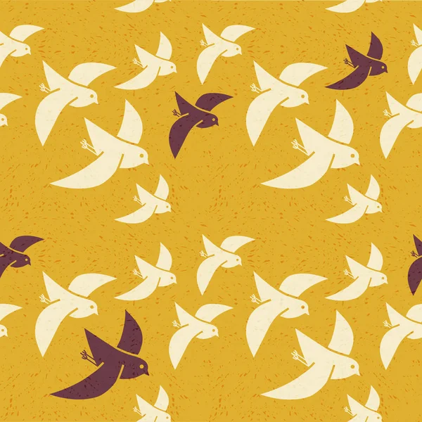 冬の間南に飛んできた様式化された鳥のシームレス パターン — ストックベクタ