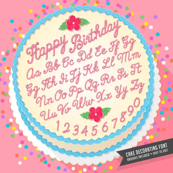 Gradient free vector cake decorating icing font with birthday cake — Stock Vector