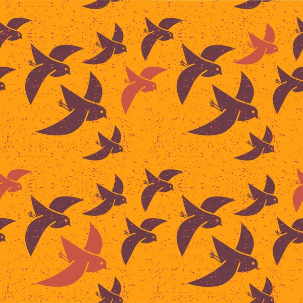 Motif vectoriel sans couture des oiseaux stylisés volant vers le sud pour l'hiver — Image vectorielle