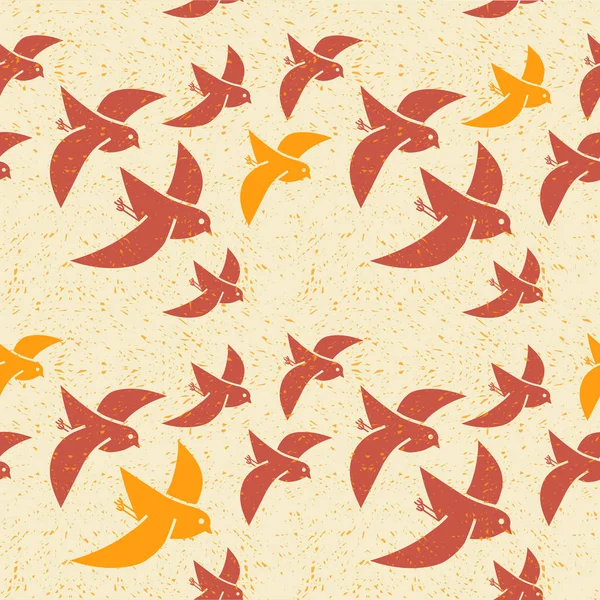 Motif vectoriel sans couture des oiseaux stylisés volant vers le sud pour l'hiver — Image vectorielle