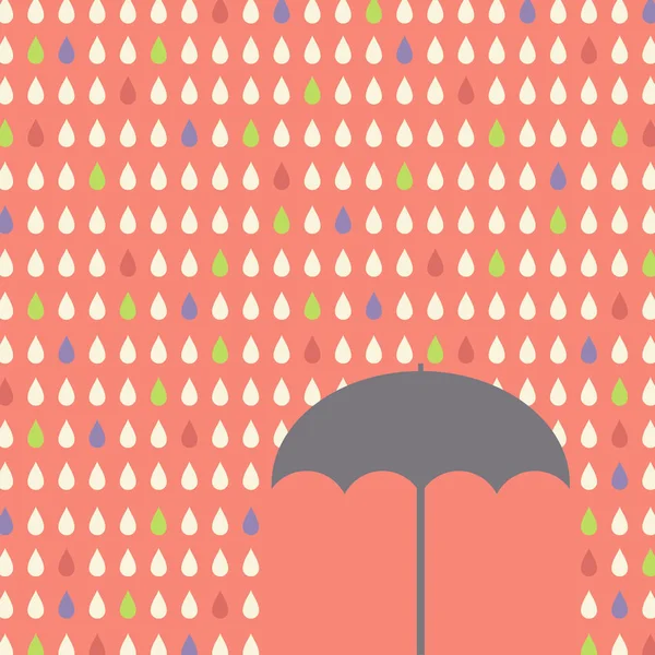 Caída del patrón de gotas de lluvia con ilustración vectorial paraguas. estilo plano . — Vector de stock