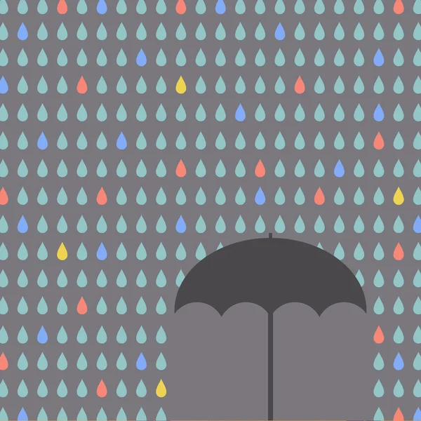 Yağmur damlaları desen şemsiye vektör çizim ile düşüyor. düz stil. — Stok Vektör