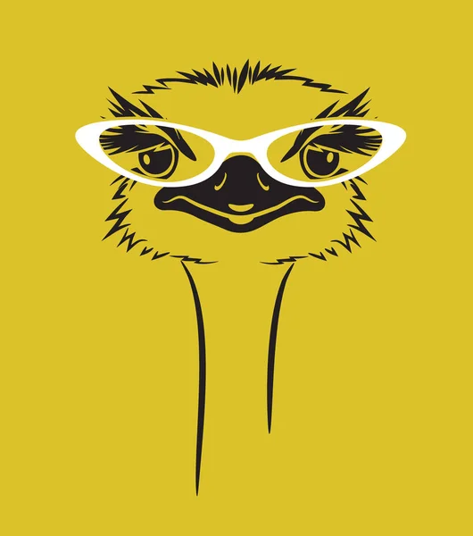 Retro gözlük takan bir devekuşu komik vektör Illustration. T-shirt, poster, baskı tasarımı — Stok Vektör
