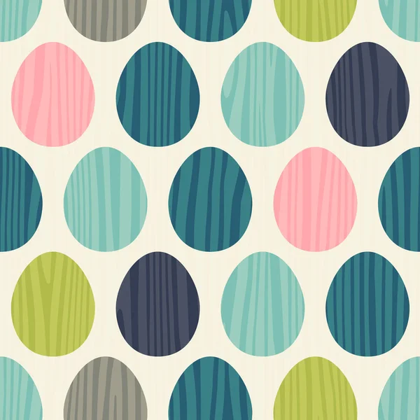 Retro seamless easter egg pattern in flat style with wood texture overlay — Stock Vector