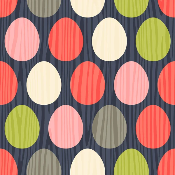 Retro seamless easter egg pattern in flat style with wood texture overlay — Stock Vector
