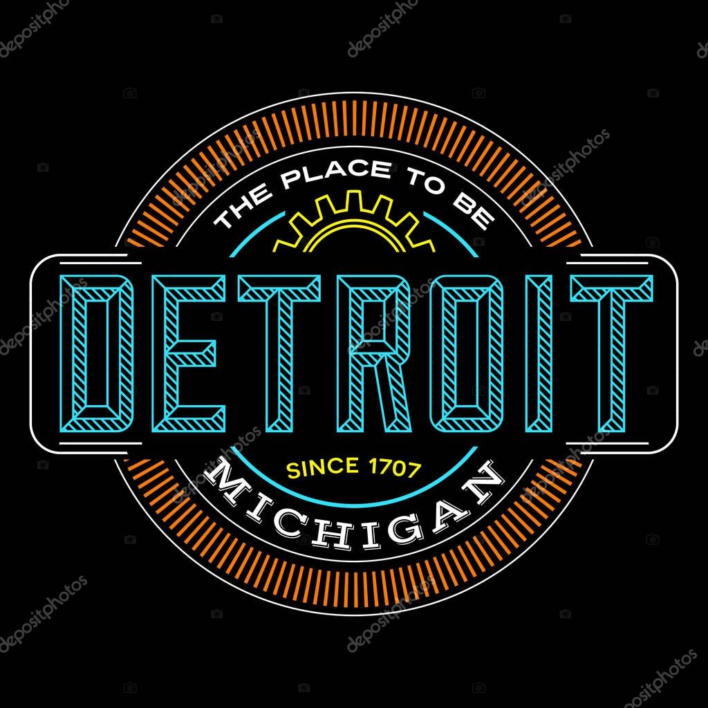 Detroit, michigan linear logo design for t shirts and stickers