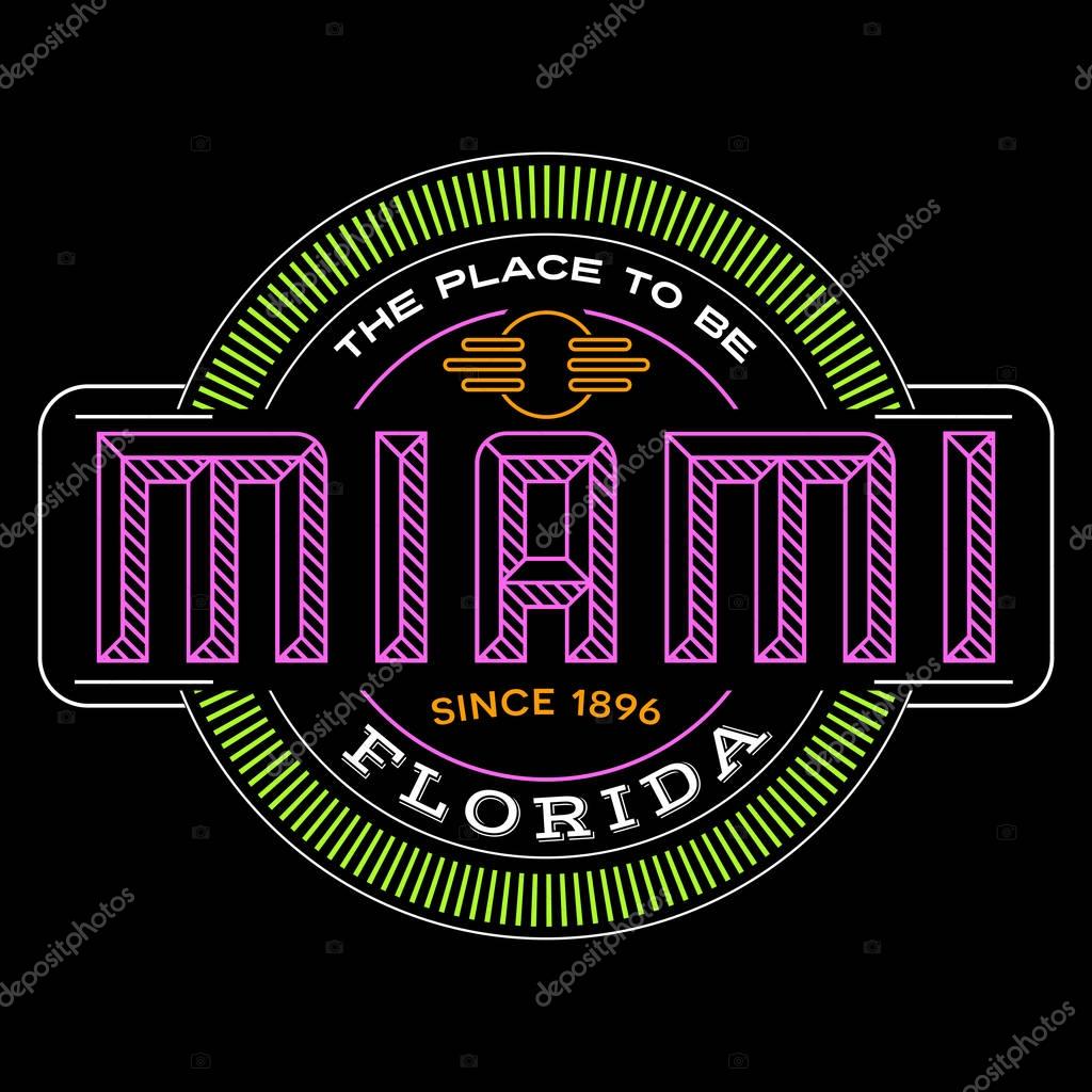 Miami, Florida linear logo design for t shirts and stickers