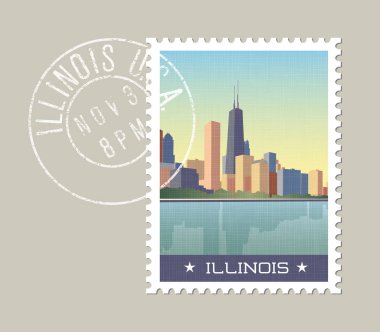 Illinois vector illustration of Chicago skyline on lake Michigan. clipart