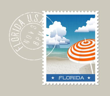 Doğal beach Florida vektör çizim. Grunge posta damgası ayrı katman üzerinde