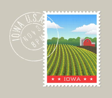 Iowa doğal Mısır alan ve kırmızı ahır çizimi vektör. 