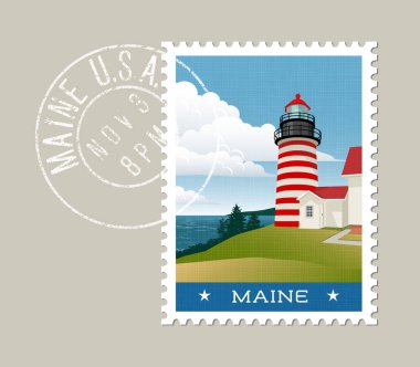 Deniz feneri ve Atlantic coast Maine vektör çizimi. 