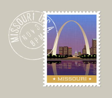 Missouri vector illustration of Gateway Arch and downtown St. Louis.  clipart