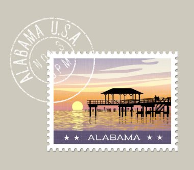 Alabama balıkçılık iskele ile Körfezi kıyılarının illüstrasyon vektör. 